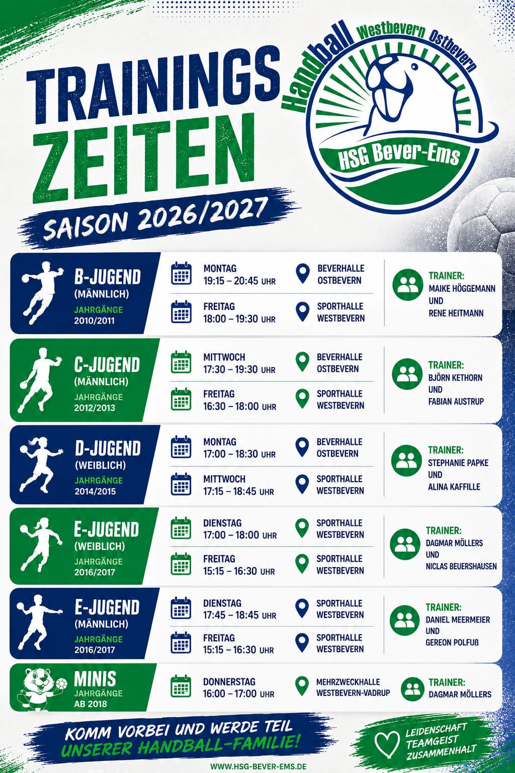neue Trainingszeiten